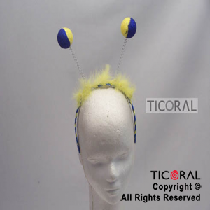 VINCHA PELOTITAS AZUL Y AMARILLO C/PLUMA Y GIBRE HS5415-1 x 1